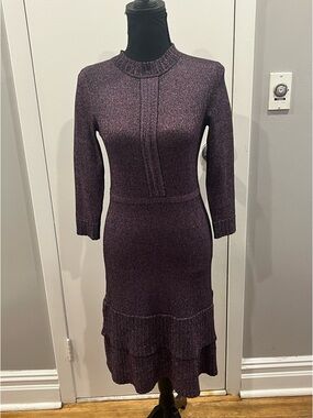 Nanette lepore Knit Tiered Hem Dress in Deep Plum